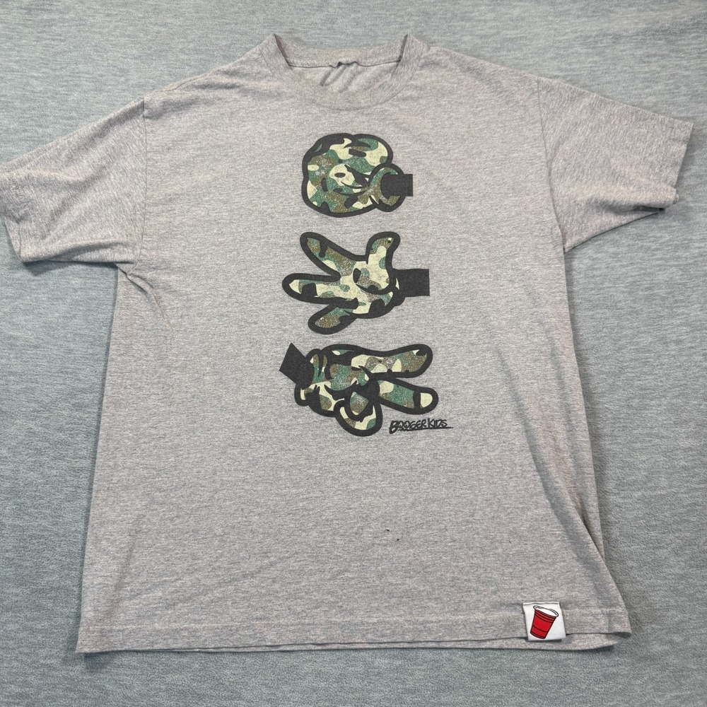 Bodega Kids T-Shirt Men's Large‎ Gray Camo Hand Graphic Streetwear y2k